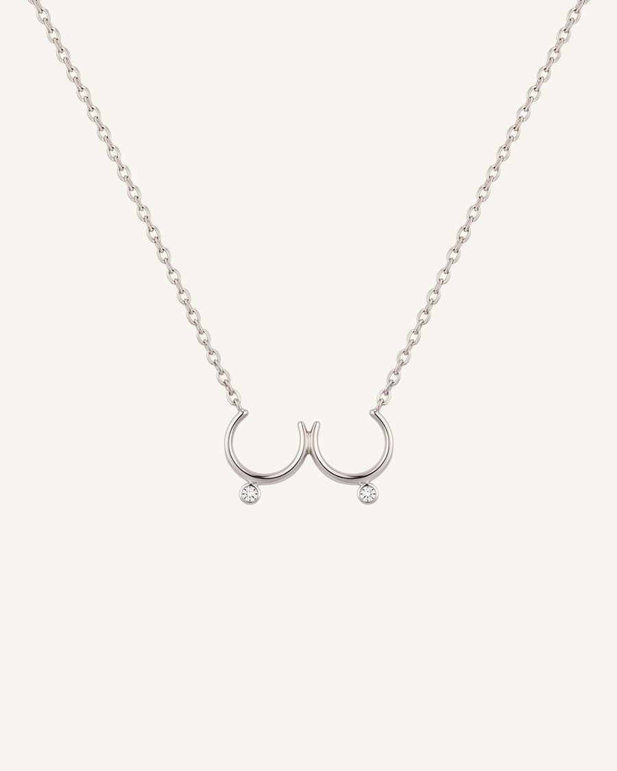 The Priya sterling silver sculpted breast necklace with diamonds by House of Rednam